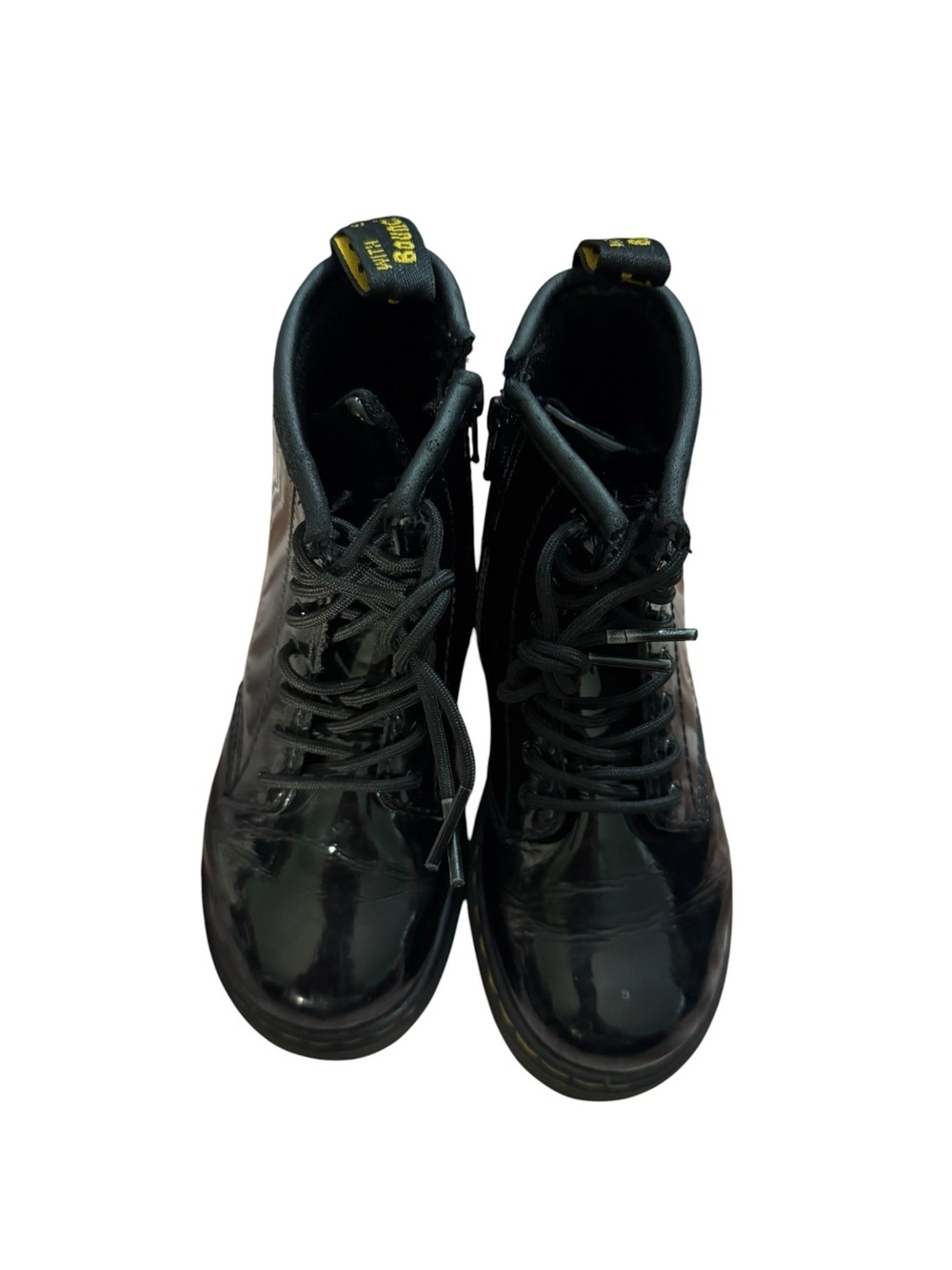 Doc martins Black Lace-Up Boot with Yellow Heel Loop - Size 10 US